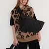 High Street leopardo sweater colete mulheres o pescoço pulôver suéter sem mangas moda solta mochila senhoras tops outono 210414