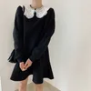 Ly Varey Lin Höst Vinter Kvinnor Peter Pan Collar Casual Warm Oversize Trumpet Mini Dress Fashion 210526