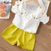 Melario Casual Mädchen Anzüge Neue Sommer Kinder Punkt Gedruckt Kleidung Sets Kinder Weiß T-shirt Shorts 2 Stück Kleidung Bogen Anzüge 210412