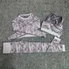 Camo Seamlyoga Sports Biustonosz Zestaw Fitnsuit Kobiet 3 Sztuka Z Długim Rękawem Odzież Odzież High Waist Siłownia Legginsy Ustaw ubrania treningowe X0629