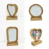 Stock Bamboos Sublimation Blank Photo Frame With Base DIY Double Sided Wood Love Heart Round Frames Magnetism Picture Painting Decoration sxa11