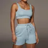 Shorts Femmes Femmes Deux Pièces Ensembles Femmes Tenues D'été 2022 Moulante Crop Top Blanc Noir Assorti Sport Dames Survêtement