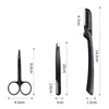 3pcs / set Black Eyebrow Tweezer Flat Tips Clip Curved Sax Razor Trimmer Näsa Eyelash Hårborttagning Rostfritt Stål Makeup Set Verktyg Sten