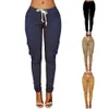 pants woman high waist pants Solid Skinny Cargo Pant Pockets Drawstring Joggers Trousers Summer Leggings Casual Pencil