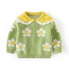 Outono inverno bebê meninas flor feita malha cardigan suéteres revestimento crianças roupas crianças feitos à mão Cardigan casaco tops y1024