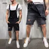 Moda Homens Curto Jeans Jeans Jumpsuits Shorts Aflige Denim Bib macacão Mens Casual Suspender Pant Masculino 210716