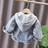 1 2 3 4 5 6 7 8 år Baby Girls Denim Jackets Coats Hooded Söt barn Outwear Coat Cartoon Little Girls 'Kids Jeans Jacket 211204