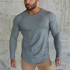 Märke Fashion Mens T Shirt Vår Höst Slim Longsleeve Monterade T-shirts Male Toppar Fritid Bodybuilding Långärmad Tees 210421