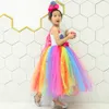 Rainbow Sweet Candy Fairy Girl Costume d'anniversaire Kids Rainbow Lollipop Flower Bow Tutu Robe et bandeau pour Mardi Gras Carnival 210331