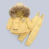 Children's Down Jacket Suits Thicken Kids Winter Toddler Boys Girls Coat Genuine Fur Baby Clothing Set White Duck 211203