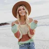 Women Winter Long Sleeve Crewneck Knitted Pullover Sweater Vintage Splice Casual Fall Womens Sweaters Pullovers Tops 210412
