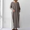 Shengpllae Minimalistisk Kontrast Färgklänning Kvinnors Vår Sommar V-Neck Loss Longsleeve Mid-Calf Dresses Kvinna 5c671 210427