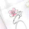 Kvinnor Ringar Kristall Silver Sweet Blossom Ring Drop Flower Pink Diamond Cherry Lady Cluster Styles Band