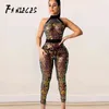 Sexy nightclub wear Women Summer autumn long Romper Jumpsuit mesh Sleeveless Sequins Overalls Top Fashion Lady Bodycon Playsuit 210520
