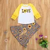 1-6y criança criança garota flor roupa set letra camiseta leopardo girassol flare calças outfits outono crianças trajes 210515