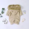 Baby rompers stickade kläder höst långärmad nyfödda pojkar tjejer hooded spädbarn barn jumpsuits solida toddler barn playsuits topp 999 x2