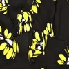 2021 Verano Otoño Manga corta V Cuello Vestido negro Amarillo Estampado floral Botones con paneles Botones de un solo pecho Moda Vestidos cortos G127081