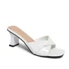 Femmes Pantoufles 2021 Mules d'été Mode Élégant Talons Hauts Chaussures PU Cuir Designer Diapositives Noir Blanc Y0721