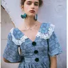 Maxi vestido Estilo das Mulheres Verão Francês Peter Pan Collar Impresso Festa de Festa Beach Bohemian Elegante V-Pescoço 210421