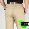 Modal Ice Cotton Summer Flat Casual Pants For Men Clothing Straight Loose High midje Svart Khaki Business Formal Trousers Men's