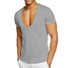 T-shirts DEEP V NUE T-tröja för män Low Cut Stretch Tee Osynlig Vee Top Short Sleeve Monterad mjukt slätt över storlek