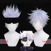 2021 Nuovo Anime Jujutsu Kaisen Gojo Satoru Costume Cosplay Viola Chiaro Parrucca Ragazzi Uomini Scuola Uniforme Vestito Del Partito Carnical Outfit Y0913