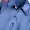 Vrouwen Mode Blauw Satijn Shirt Vintage Lange Mouw Button-Up Vrouwelijke Blusas Chic Tops Be619 210416