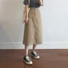 Luck A Fashion Retro Long Summer Denim Skirts Girls High Waist Button Pockets Split Jeans Straight Maxi Denim Skirts 210730