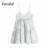 Foridol Tie-gefärbte Rüschen Button Up Sommerkleid Kurze Mini Strand Casual Lose Print Kleid Sommerkleid Strap Strand Kleid vestido 210415