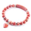 WOJIAER Natürliche Stein Perlen Red River Jasper Strang Armbänder Armreifen Herz Form Charme Passenden Frauen Schmuck Liebe Geschenke K3321