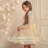 Charming Flowers Girls Dresses Sequin Pleat Square Collar Full Sleeve Zipper Ball Gowns Novia Do 2022 New Party