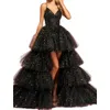 Sparkly Tulle High Low Abiti da sera Gonna a balze Puffy A Line Prom Party Wear 2022 Homecoming Laurea Abiti per occasioni speciali Brithday Party Sweet 16 Dress