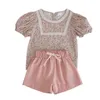 Ensemble de vêtements pour fille à manches courtes chemise à fleurs et short 2 pièces ensemble de vêtements pour enfants pour 2-6 ans ensemble de mode pour tout-petits filles 210715