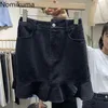 NOMIKUMA DENIM Spódnica Koreańska Wysoka Talia Spódnice Kobiet Przyczynowe Wzburzyć Patchwork Mini Dna Faldas Mujer Moda 6F779 210427
