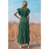 Volants vintage robe verte vestidos vêtements femmes imprimé léopard à manches longues élégant maxi robe trapèze pour 210508