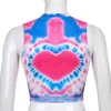 Tie Dye Heart Print Y2k Crop Canotte Gilet per donna senza maniche Backless Fashion Hit Summer Slim Abiti Skinny Female 210510