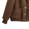 Johnature femmes décontracté Baseball uniforme polaire chaud vestes bouton debout à manches longues automne poches 8 couleur femme manteau 210521