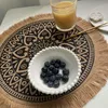 Table Mats & Pads Exquisite Woven Jute Cotton Mat Bohemian Style Printing Placemat Round Food Pad Dining Tableware Kitchen Decor