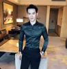 Luxury Tuxedo Shirt Men Grön Vit Svart Shinny Satinskjorta 95% Rayon 5% Spandex Bankett Party Bröllop Chemise Homme