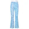 Bleu Y2k Skinny Leoaprd Flare Pantalon Femmes Casual Nouveau Tie Dye Imprimer Harajuku Long Taille Haute Pantalon Serré Capri Streetwear 210415