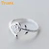 Cluster Rings Trusta 100% 925 Solid Real Sterling Silver Jewelry Rose Flower Opening Justerbar Ring Storlek 5 6 7 för Teen Girl Women DS991