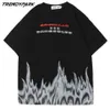 Męska koszulka Płomień Płomień Drukowane Krótki Rękaw Hip Hop Oversized Bawełna Casual Harajuku Streetwear Graphic Top Tee T Shirty 210601