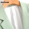 Aachoee cor verde casual blazer mulheres grandes bolsos de manga comprida jaqueta feminina entalhada colarinho de escritório desgaste ropa de mujer 211019