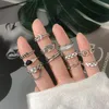 Cluster Rings 11 Styles Ancient Silver Color Knuckle For Women Korean Vintage Heart Chain Open Size Index Finger Ring Femme Boho Jewelry