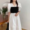 Summer Femme Plus Size Lantern Sleeves Prom Chic Solid Elegance Party Long Dresses Vestidos With Tank Tops 210525