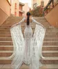Mode sjöjungfru bröllopsklänning glitter långärmad spets approaches brudklänningar robes de mariée strand brud klänningar