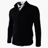 Plus la taille M-4XL couleur unie cardigan pull hommes automne hiver tricoté vestes manteau col montant chaud épais pull homme 211018