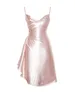 Ocstrade Allık Saten Yan Yarık Parti Elbise Varış Seksi Bodycon Kadınlar Yaz Gece Kulübü Doğum Günü Kıyafetleri 210527