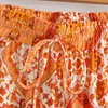 Bohemian Wide Benbyxor Kvinnor Hög midja Drawstring Beach Long Trouser Floral Print Orange Semester Bomull 210427