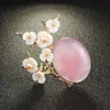 FARLENA Jewelry Unique Design Pink Crystal Stone Plum blossom Brooch with Natural Shell Elegant Freshwater Pearl Brooches